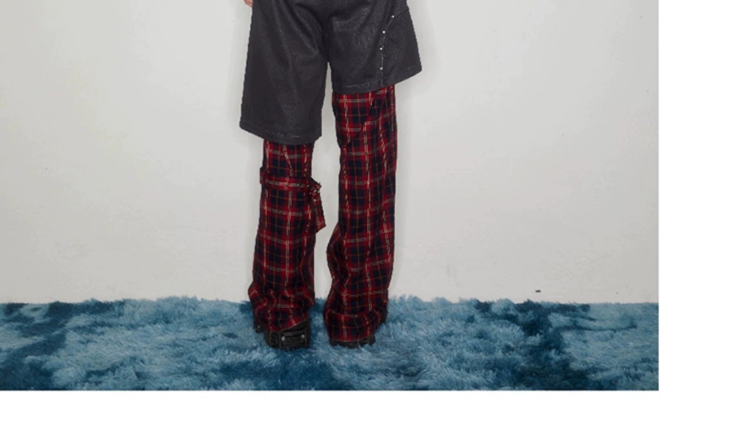 Hybrid Plaid-Panel Cargo Pants