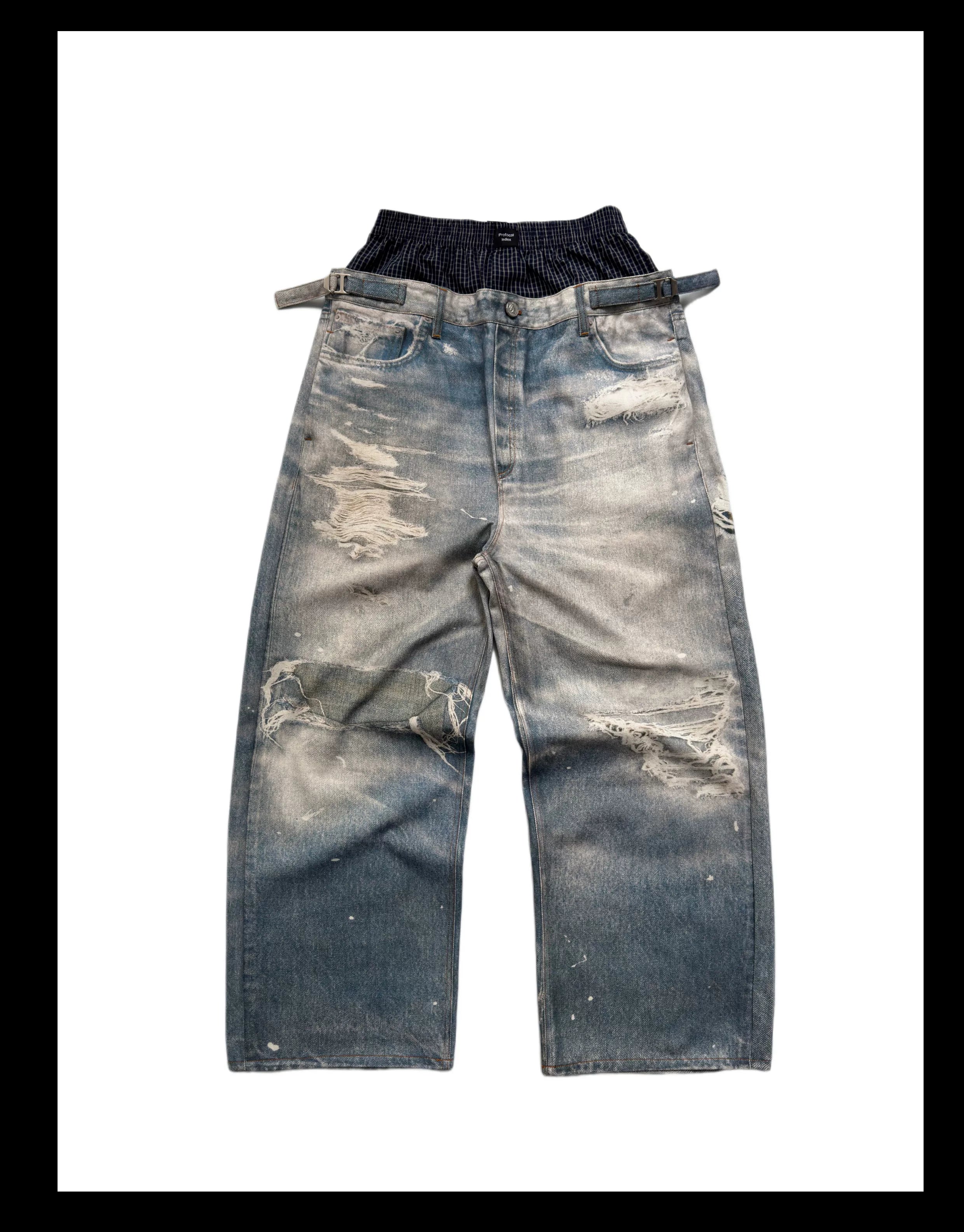 Glacier Wash Double-Waist Balloon Jeans