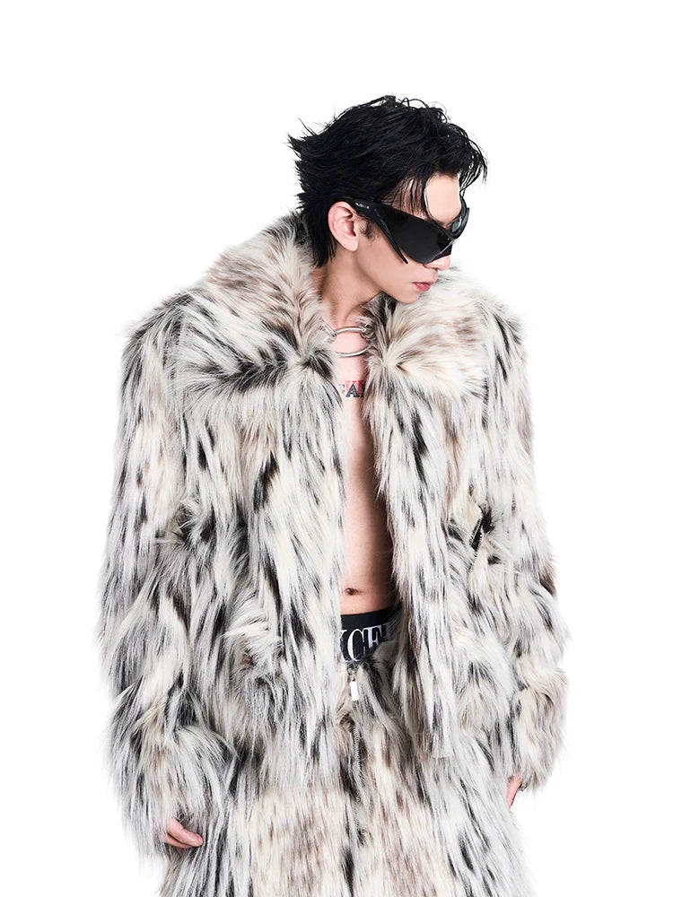 Leopard Fake Fur Jacket & Wide-Leg Fake Fur Pants Setup