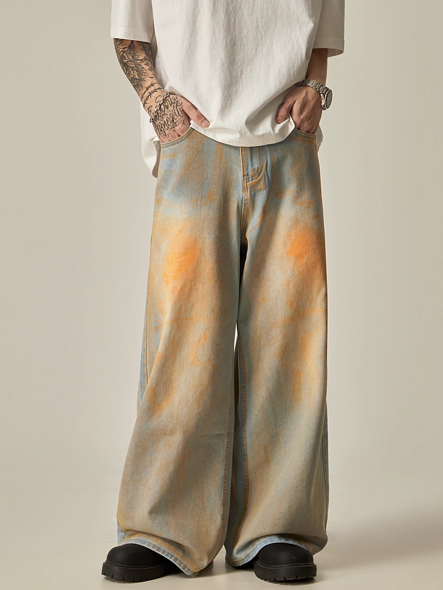 Wide-Leg Tie-Dye Ombre Jeans