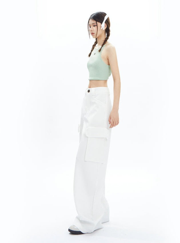 Wide-Leg Cargo Pants in Khaki