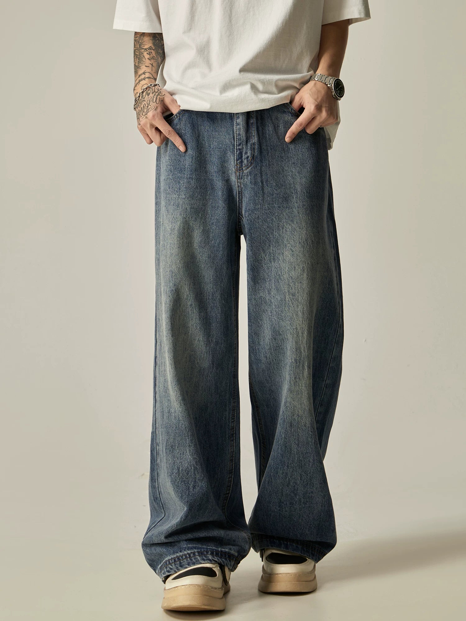Vintage Wash Straight-Leg Jeans