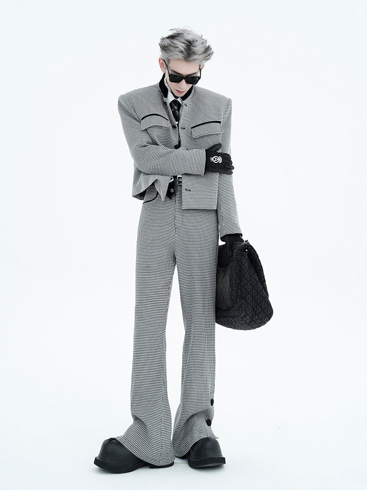 Houndstooth High-Neck Blazer