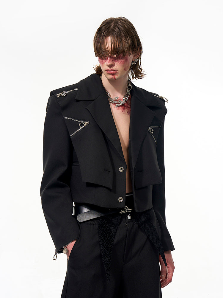 Cropped Zipper Blazer