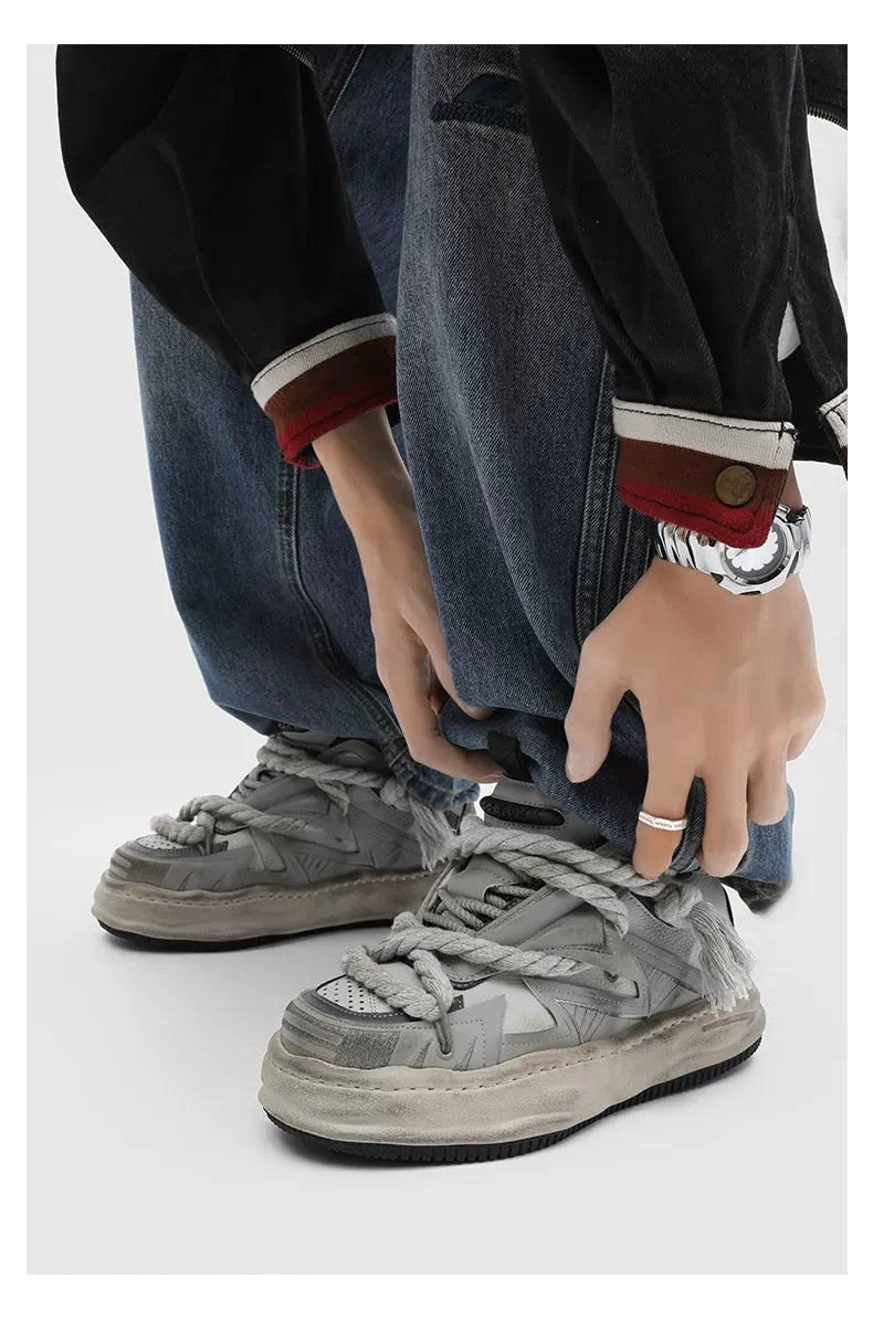 Distressed Rope-Lace Chunky Sneakers