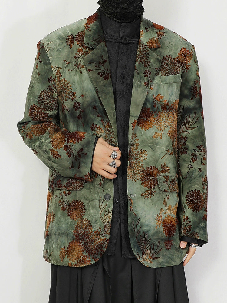 Green Floral Jacquard Blazer