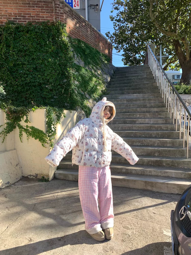Cotton Candy Check Fleece Cuff Pants