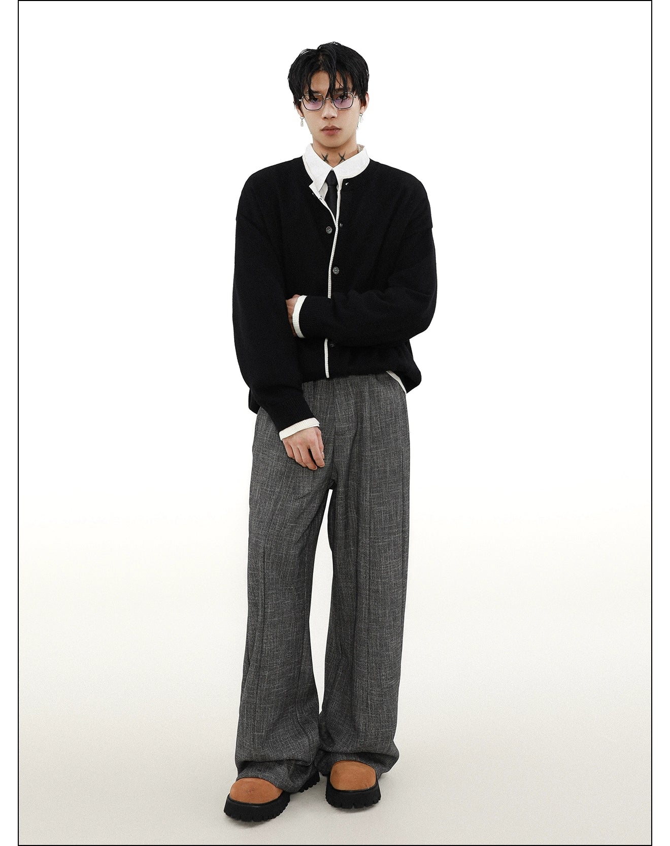 Ink Edge Contrast Knit Cardigan