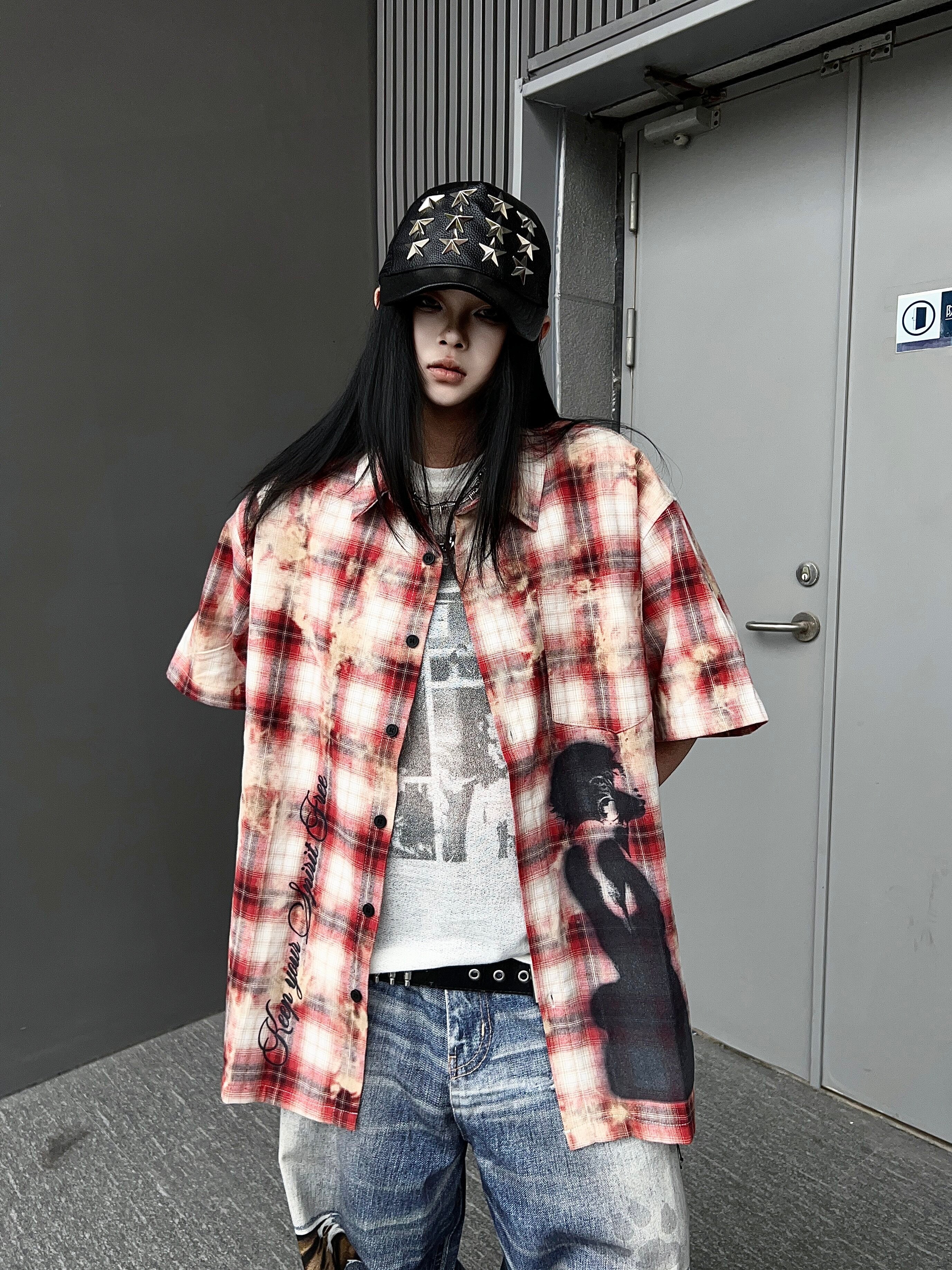 Men's Plaid Distressed Print Short-Sleeve Shirt