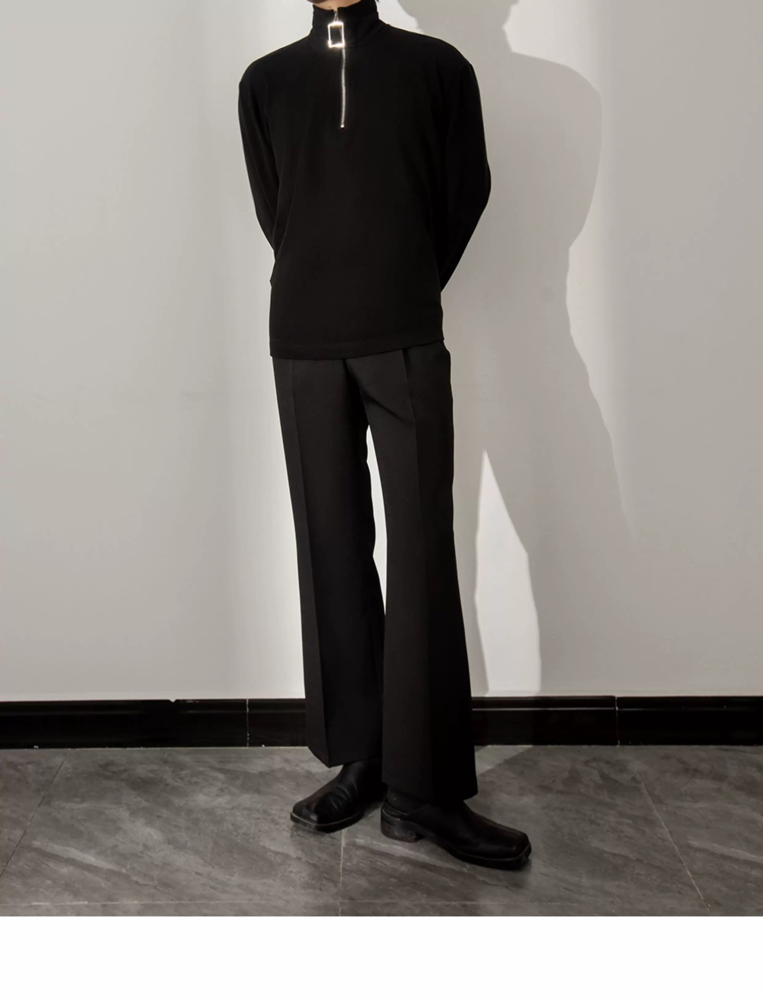 Square-Zip Mockneck Pullover