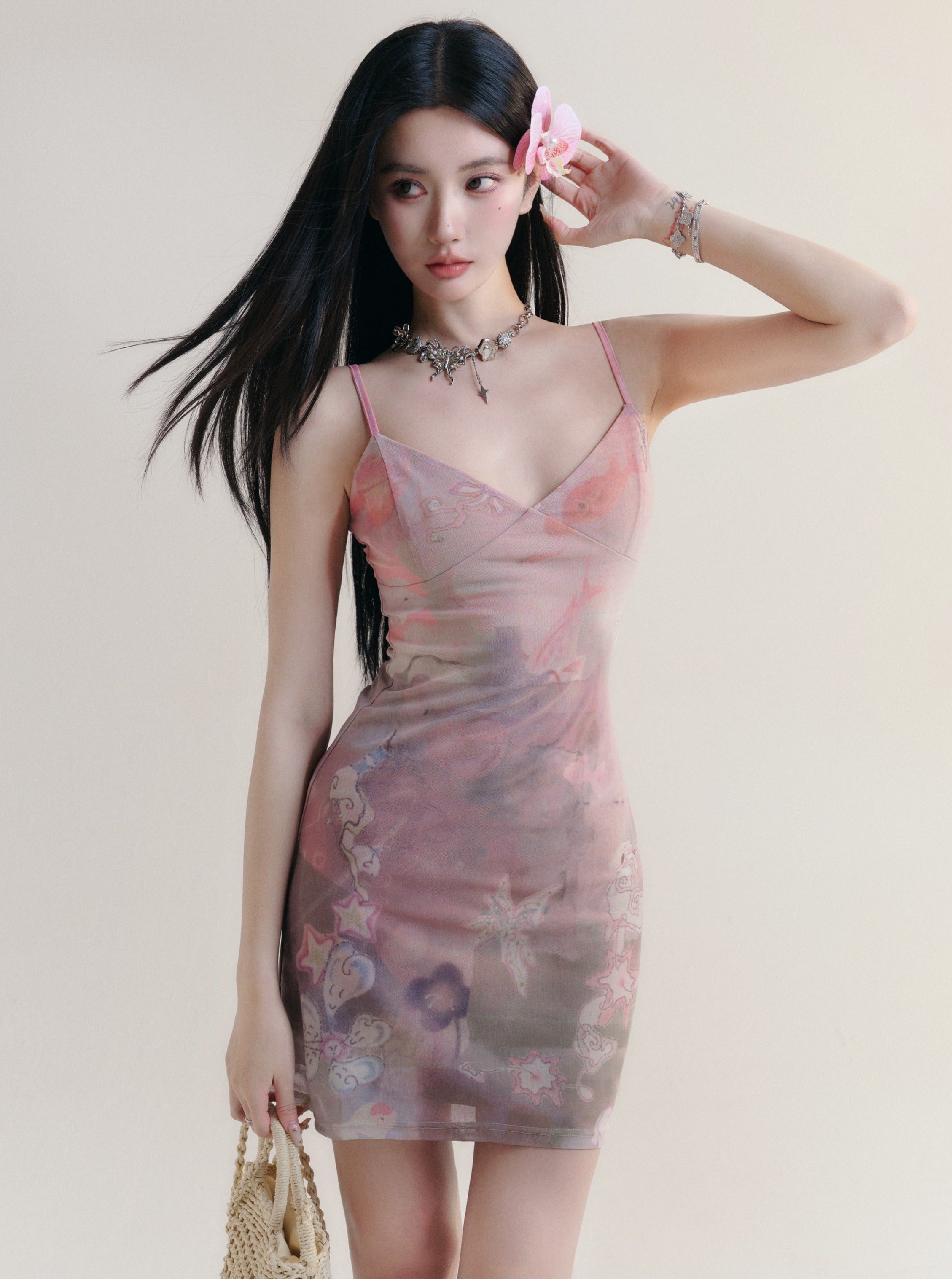 Watercolor Floral Satin Slip Dress