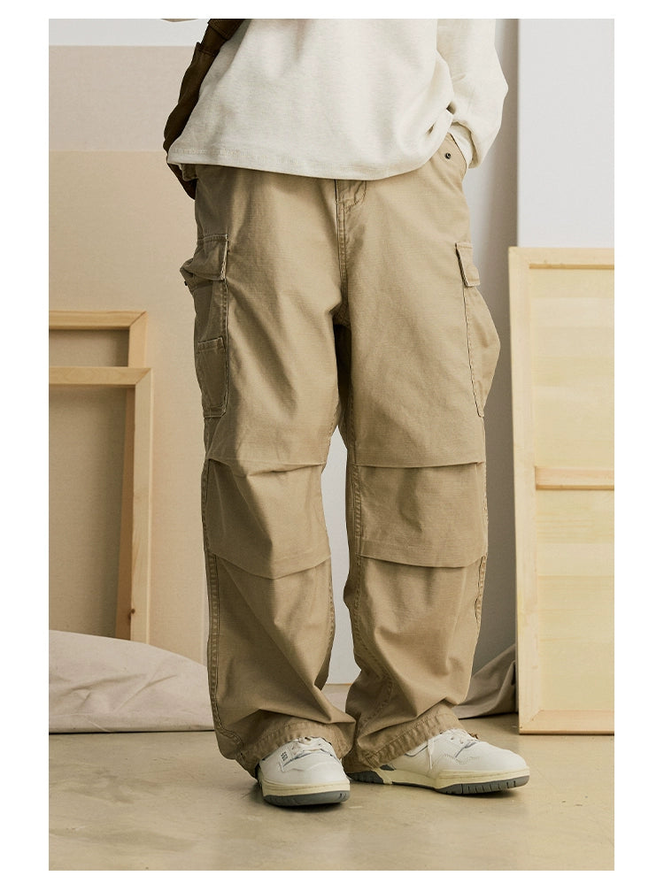 Straight-Leg Multi-Pocket Loose Casual Pants