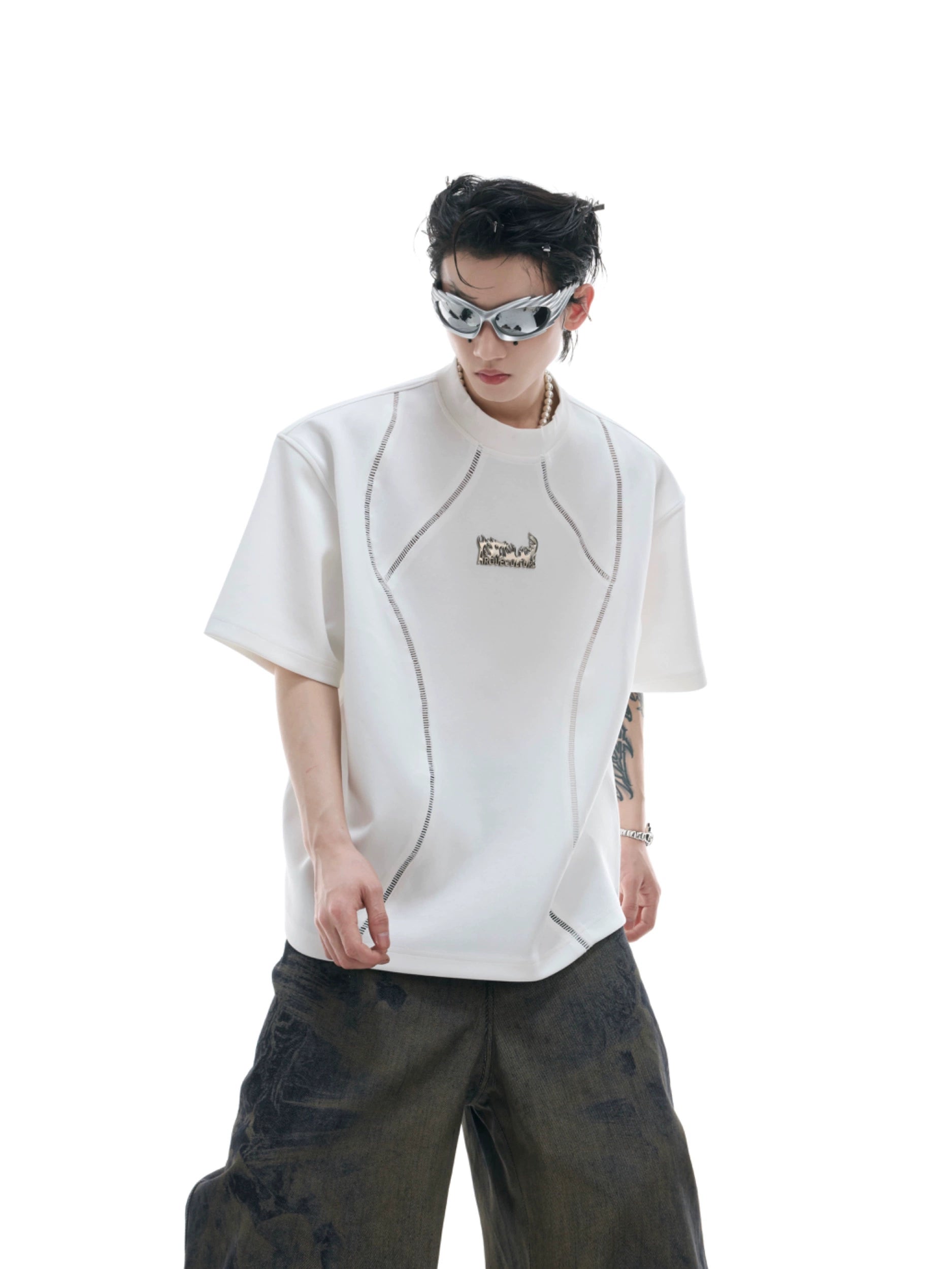 White Reflective Piping Technical T-Shirt