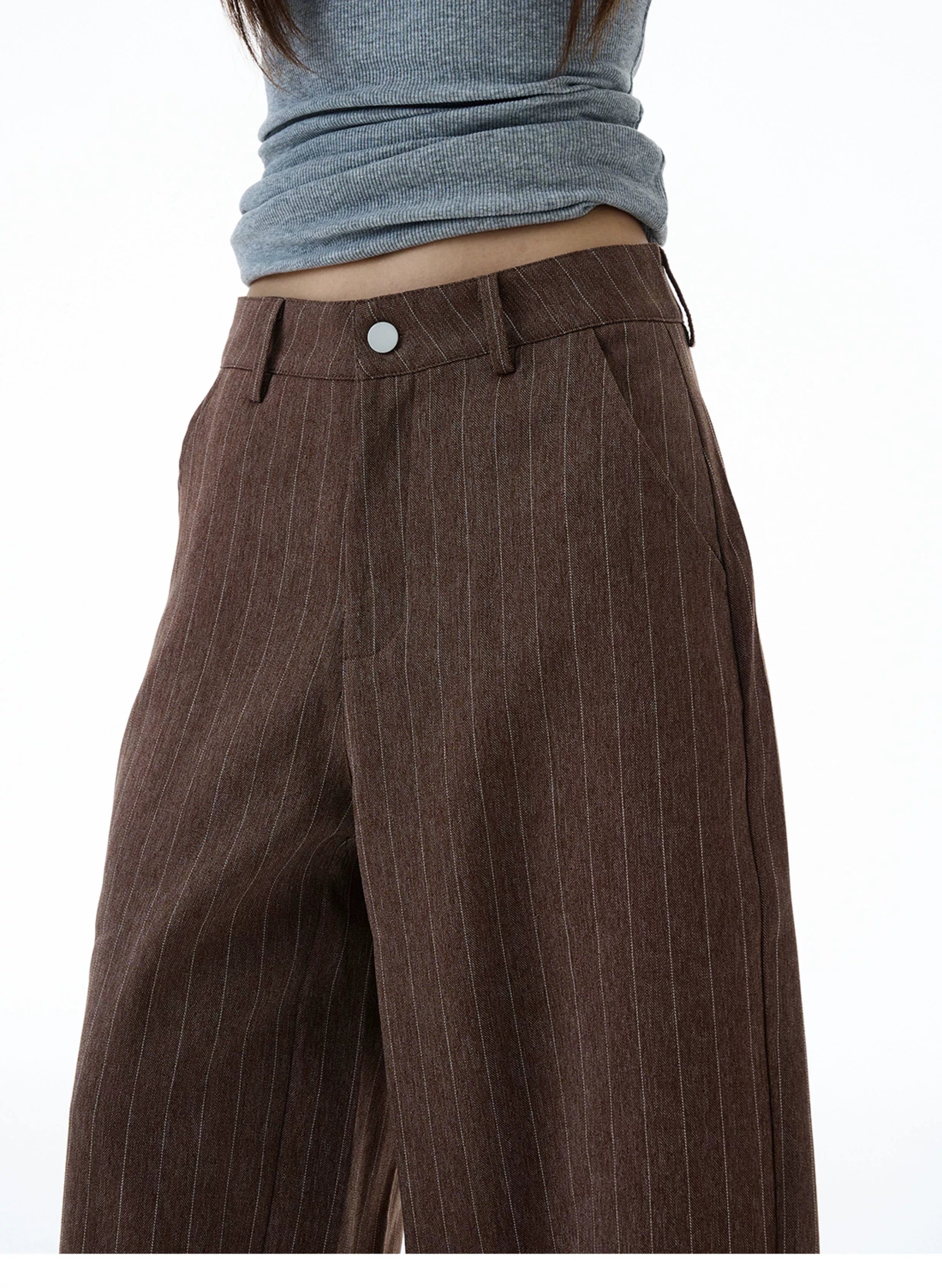 Chocolate Pinstripe Wide-Leg Trousers