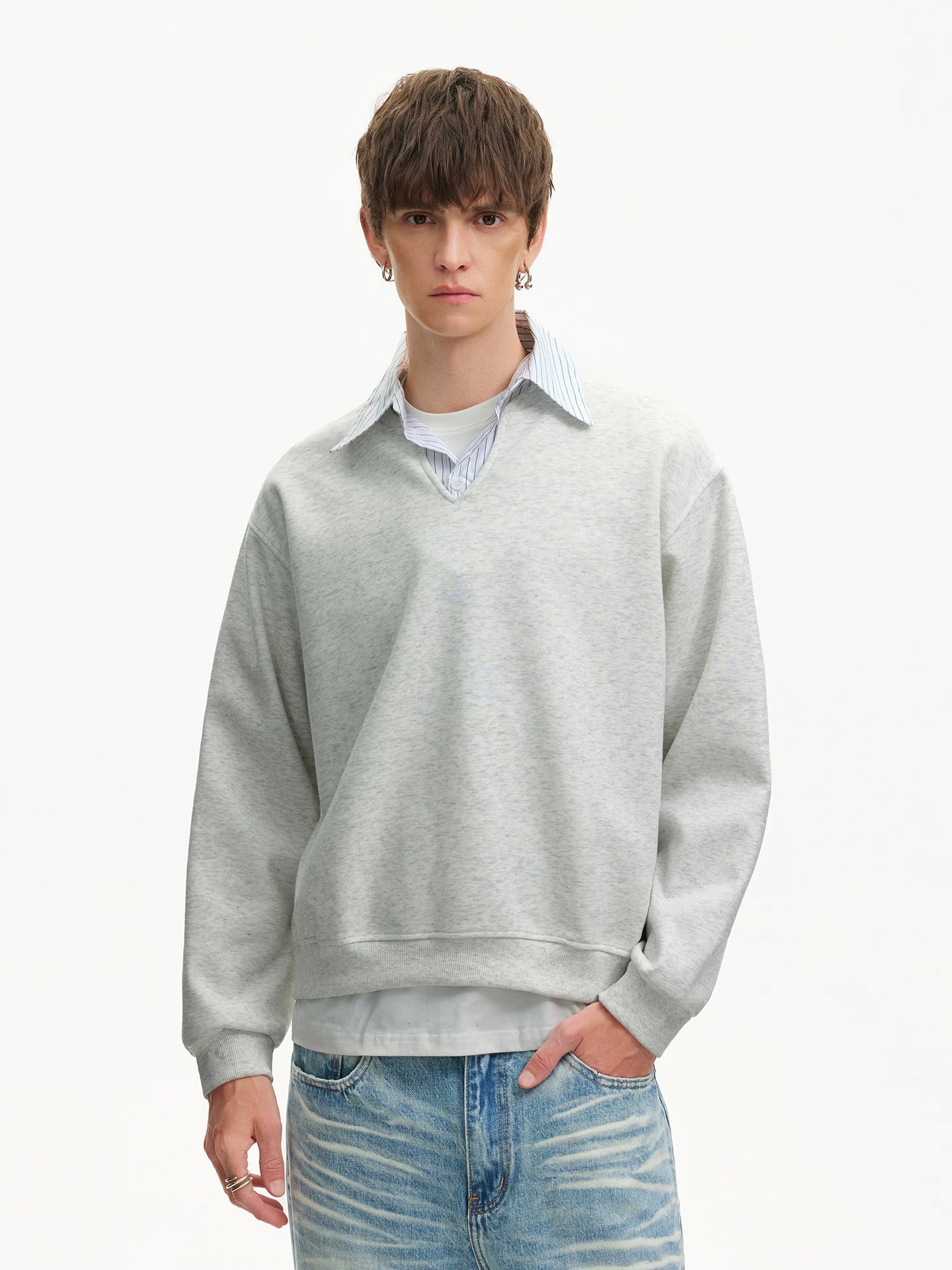 Scholarly Layered V‑Neck Sweatshirt