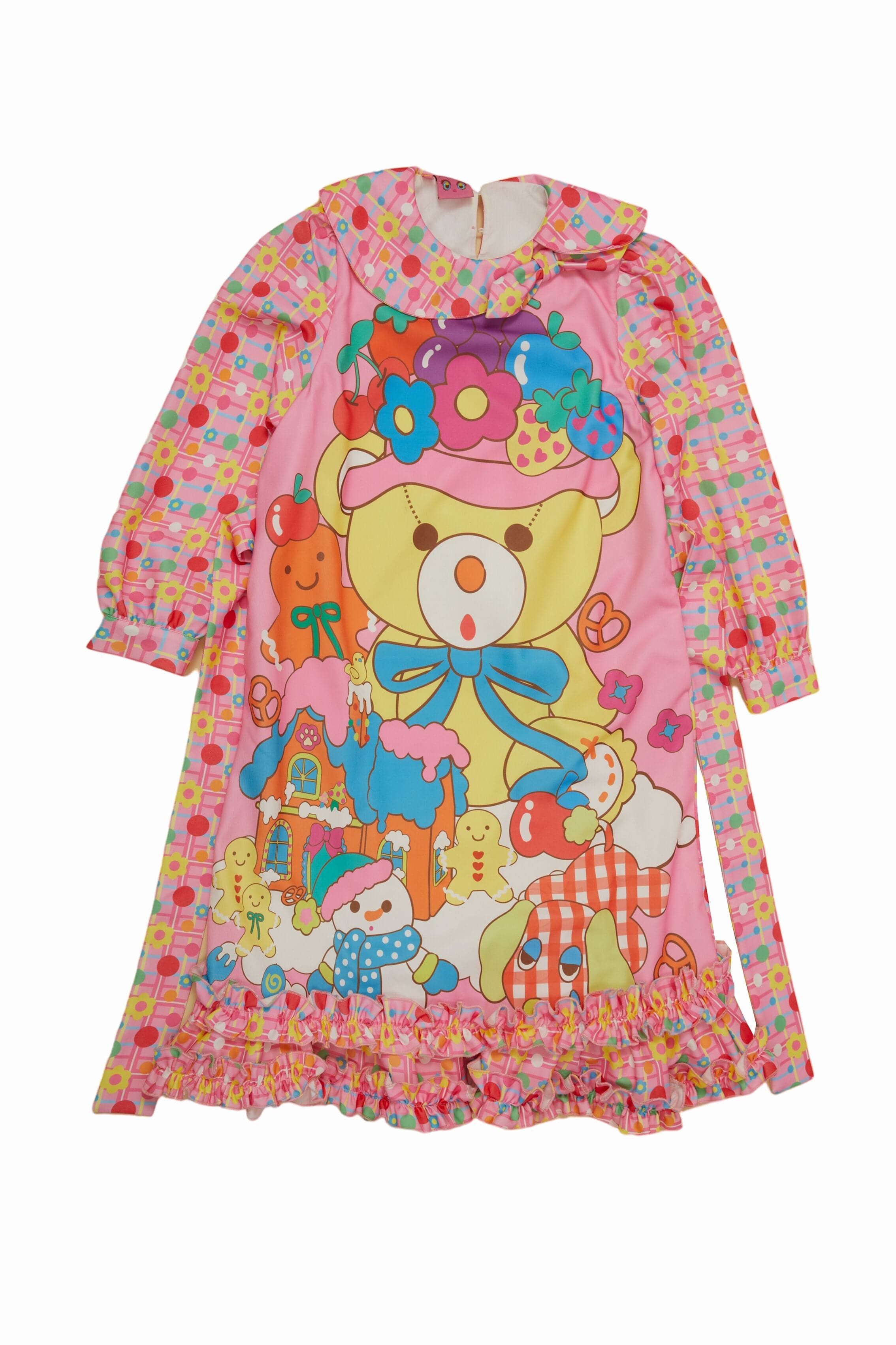 Doll Collar Pink Dress With Cute Bear Print - chiclara