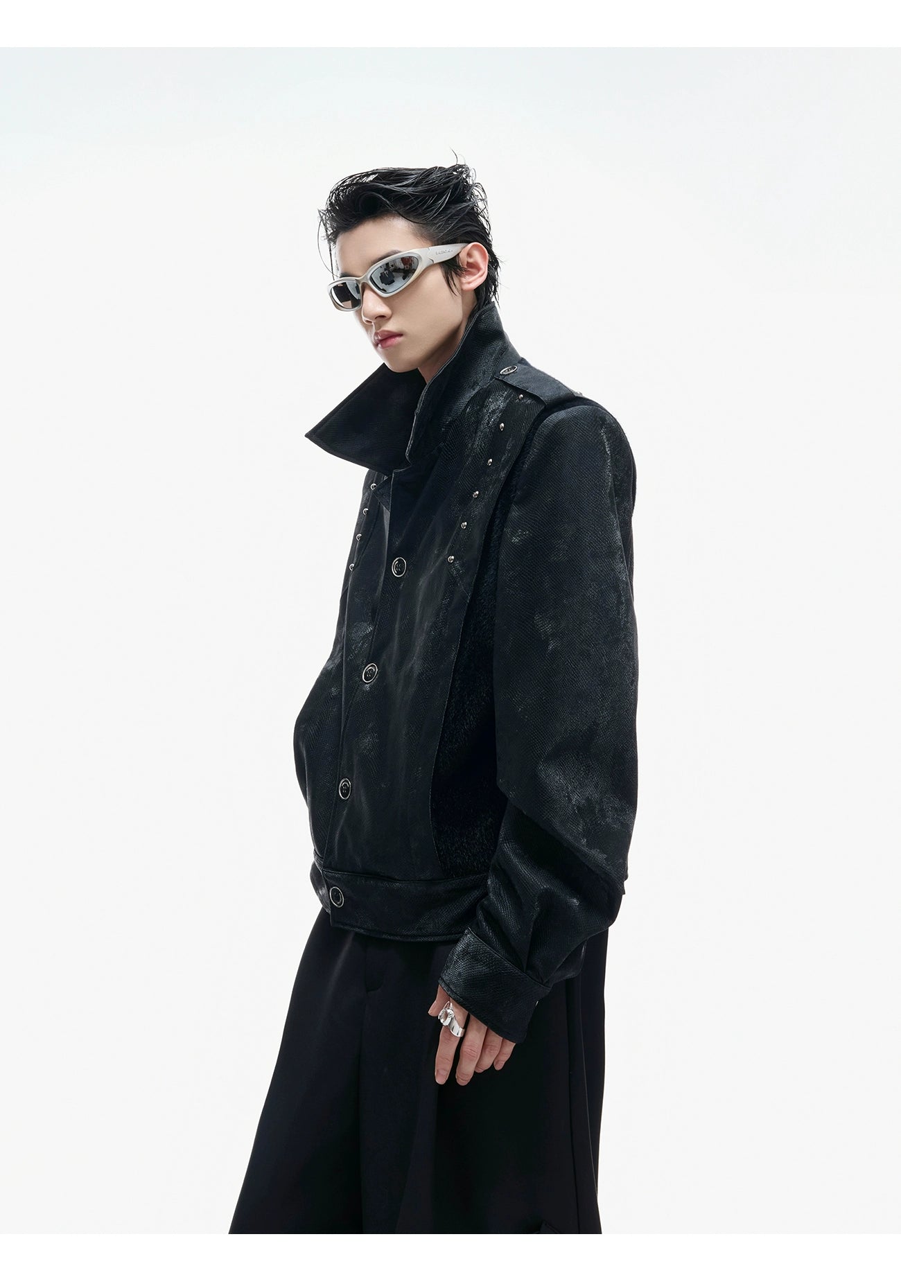 Black Studded Velvet Jacket with Graphic Back