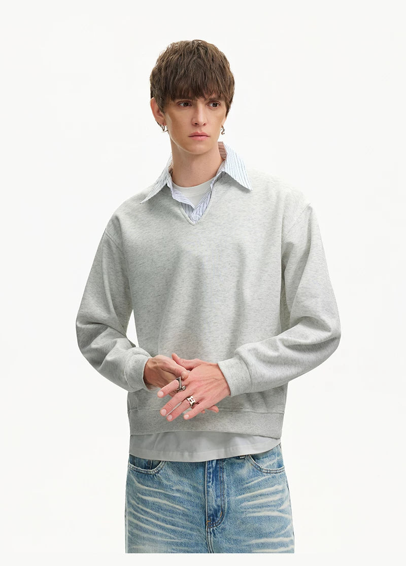 Scholarly Layered V‑Neck Sweatshirt