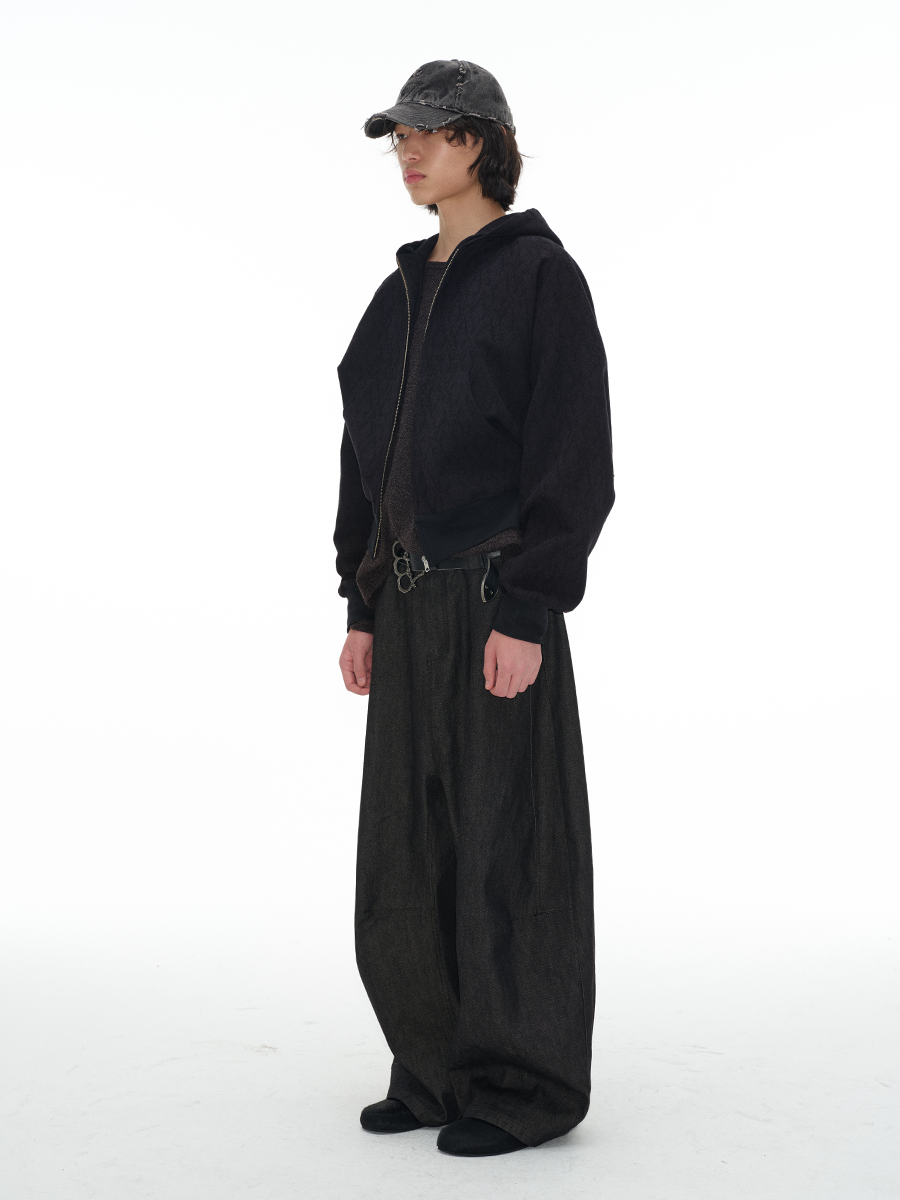 Charcoal Tonal-Jacquard Zip Hoodie