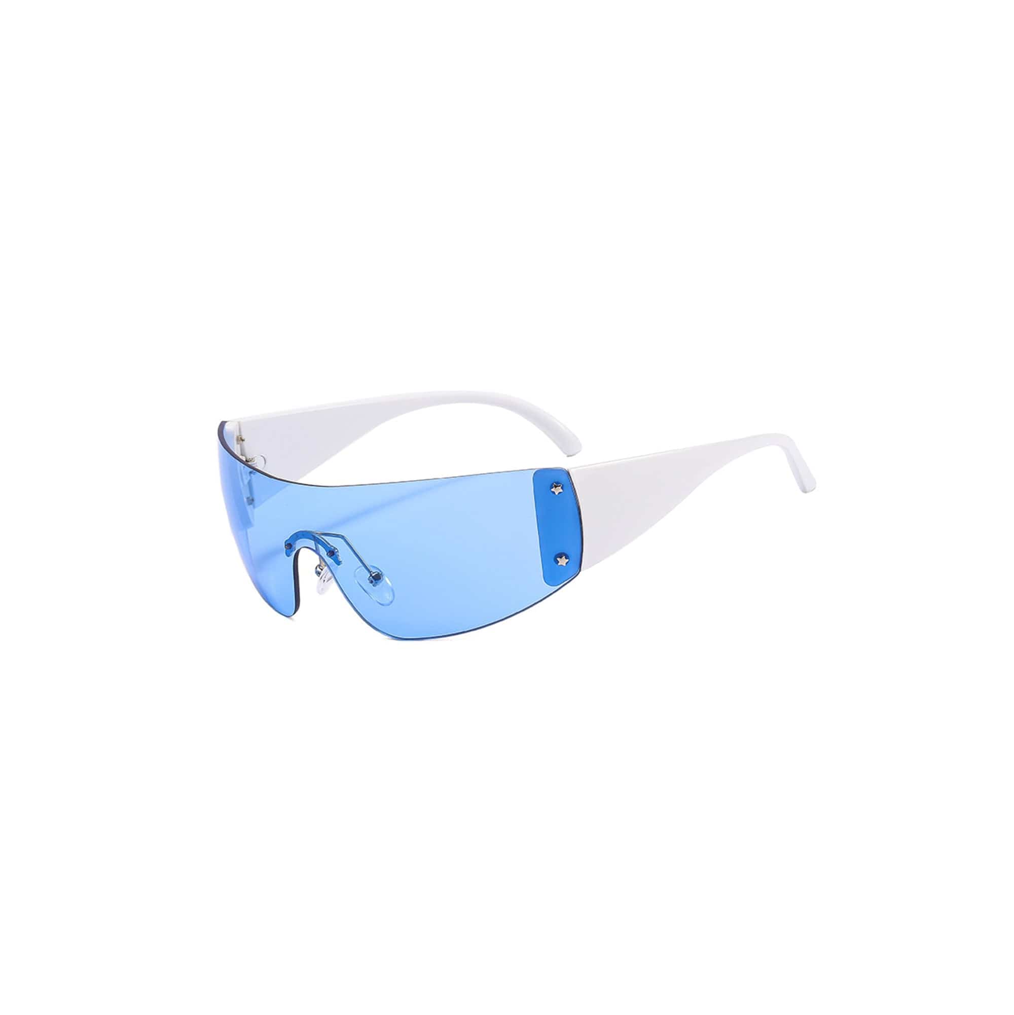 Futuristic Shield Sunglasses with White Temples