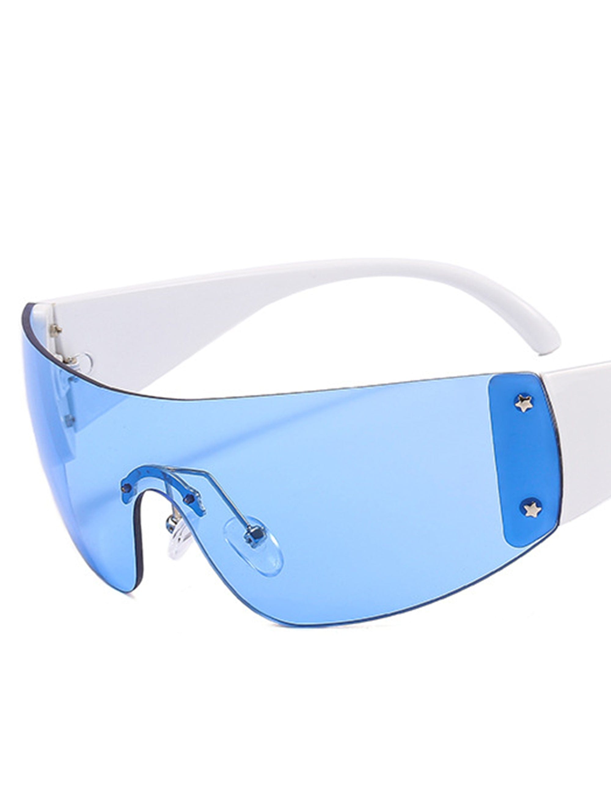 Futuristic Shield Sunglasses with White Temples