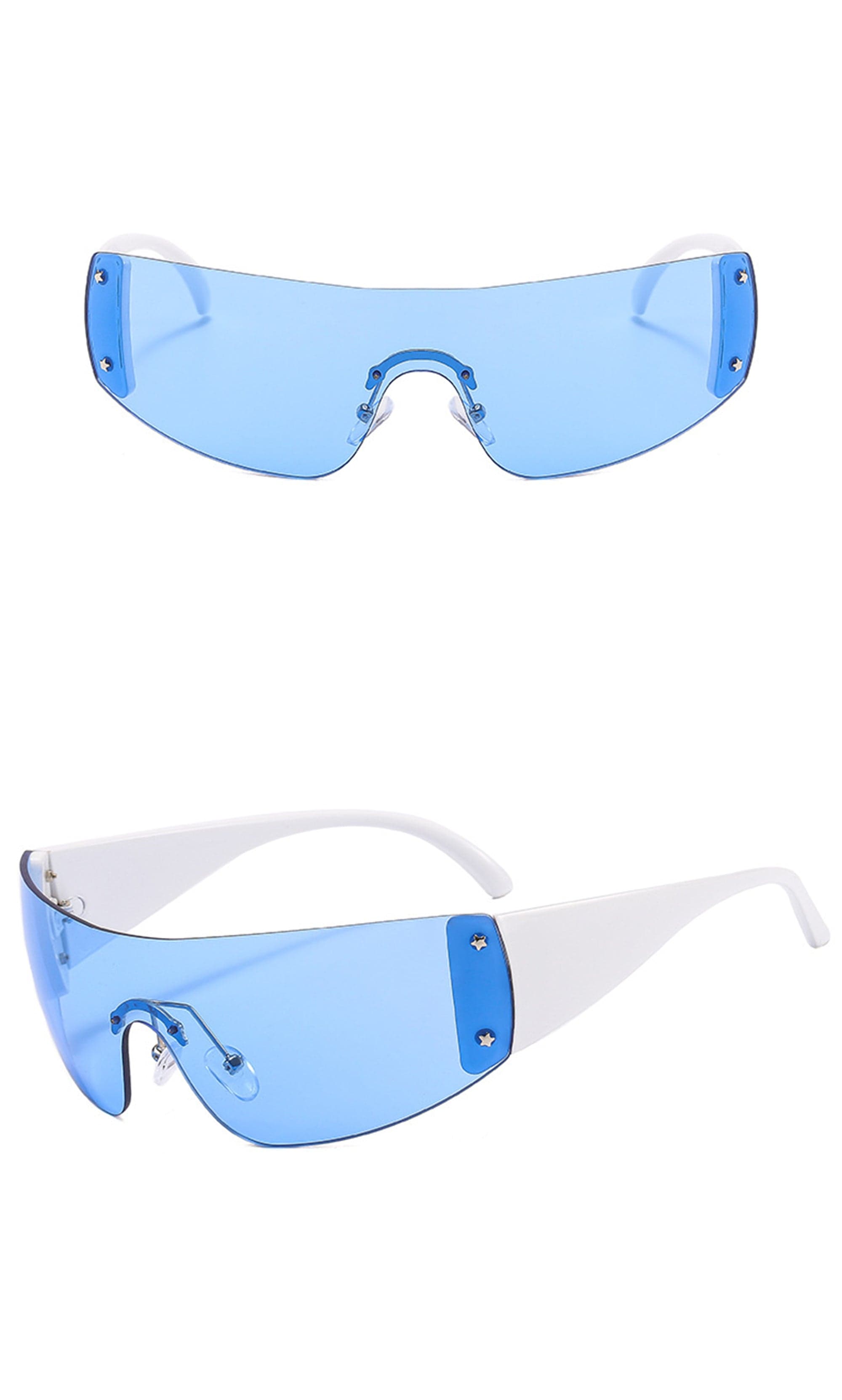 Futuristic Shield Sunglasses with White Temples