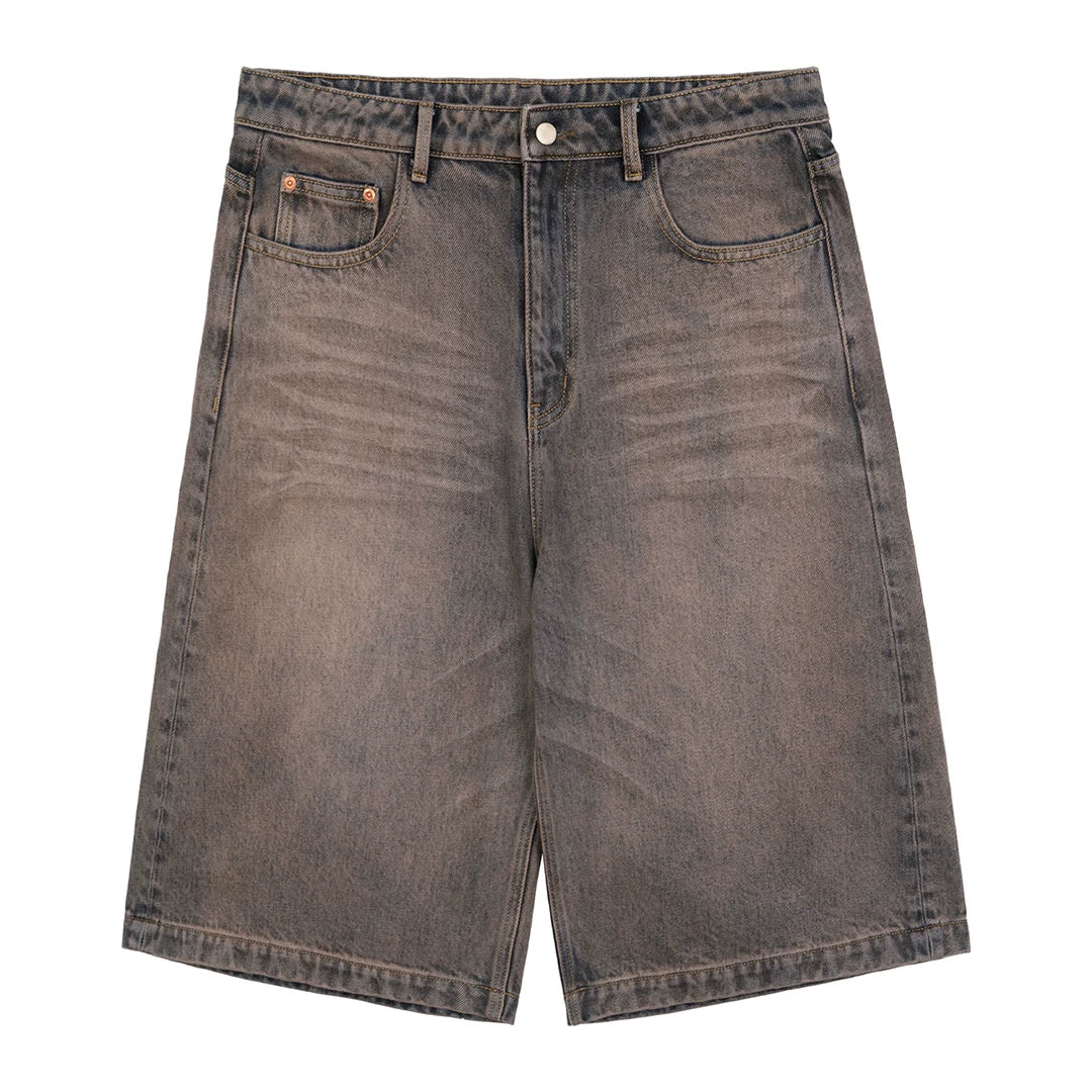 Washed Wide-Leg Denim Bermuda Shorts