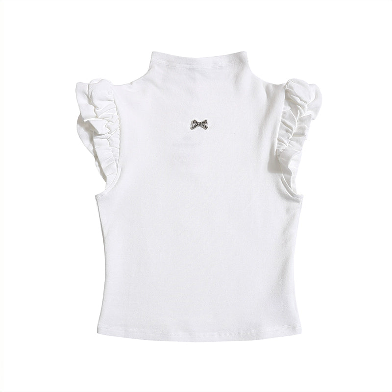 Ruffle Sleeve Top with Bow Pin Detail