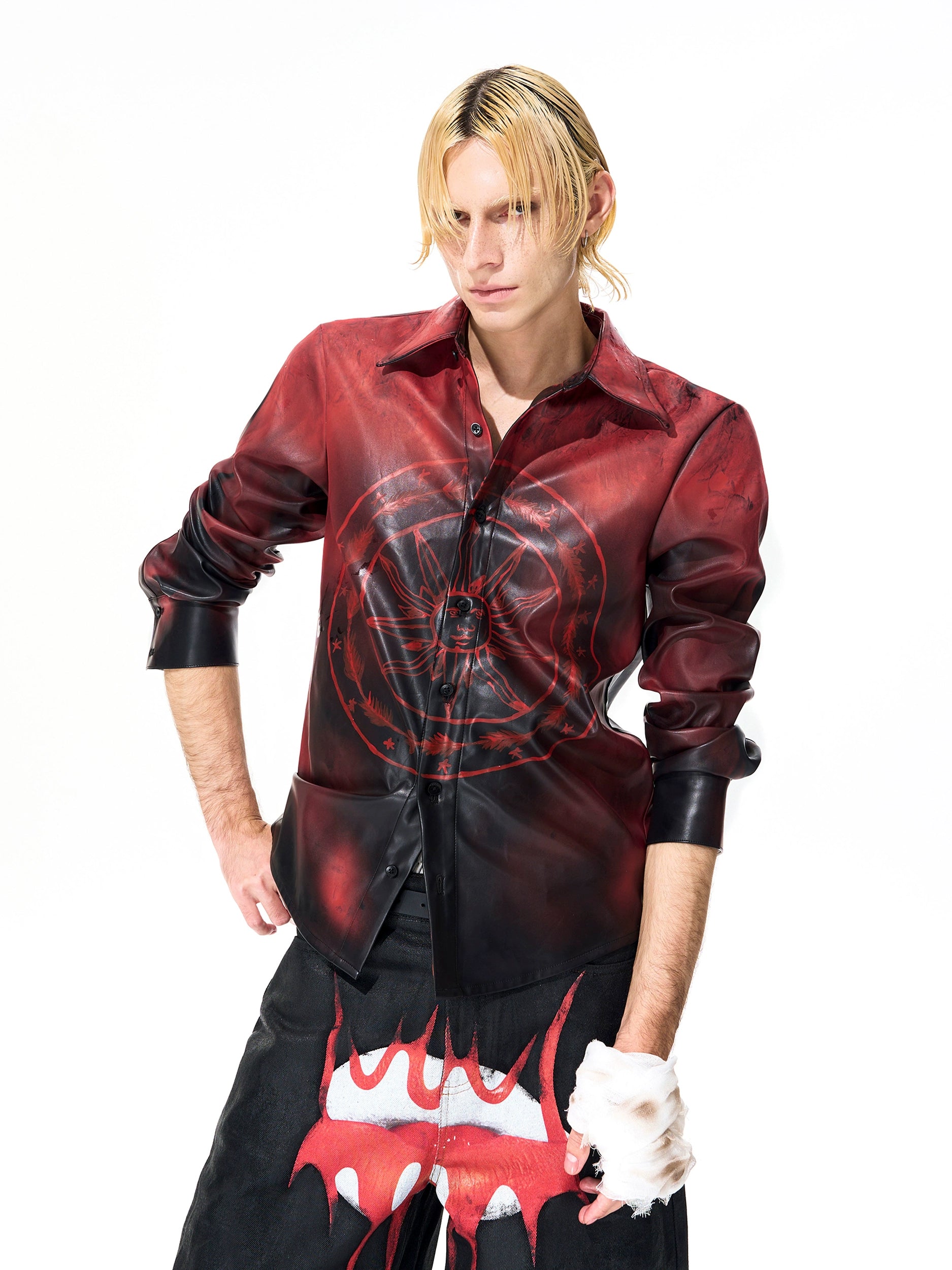 Tie-Dye Sun Print Button-Up Shirt