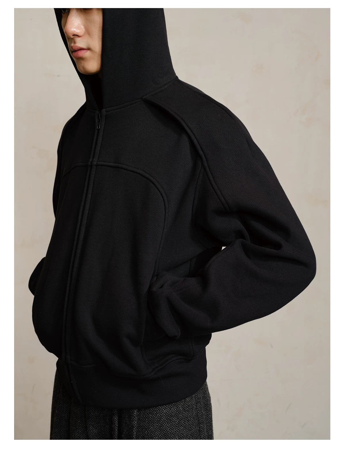 Panelled Zip-Up Hoodie