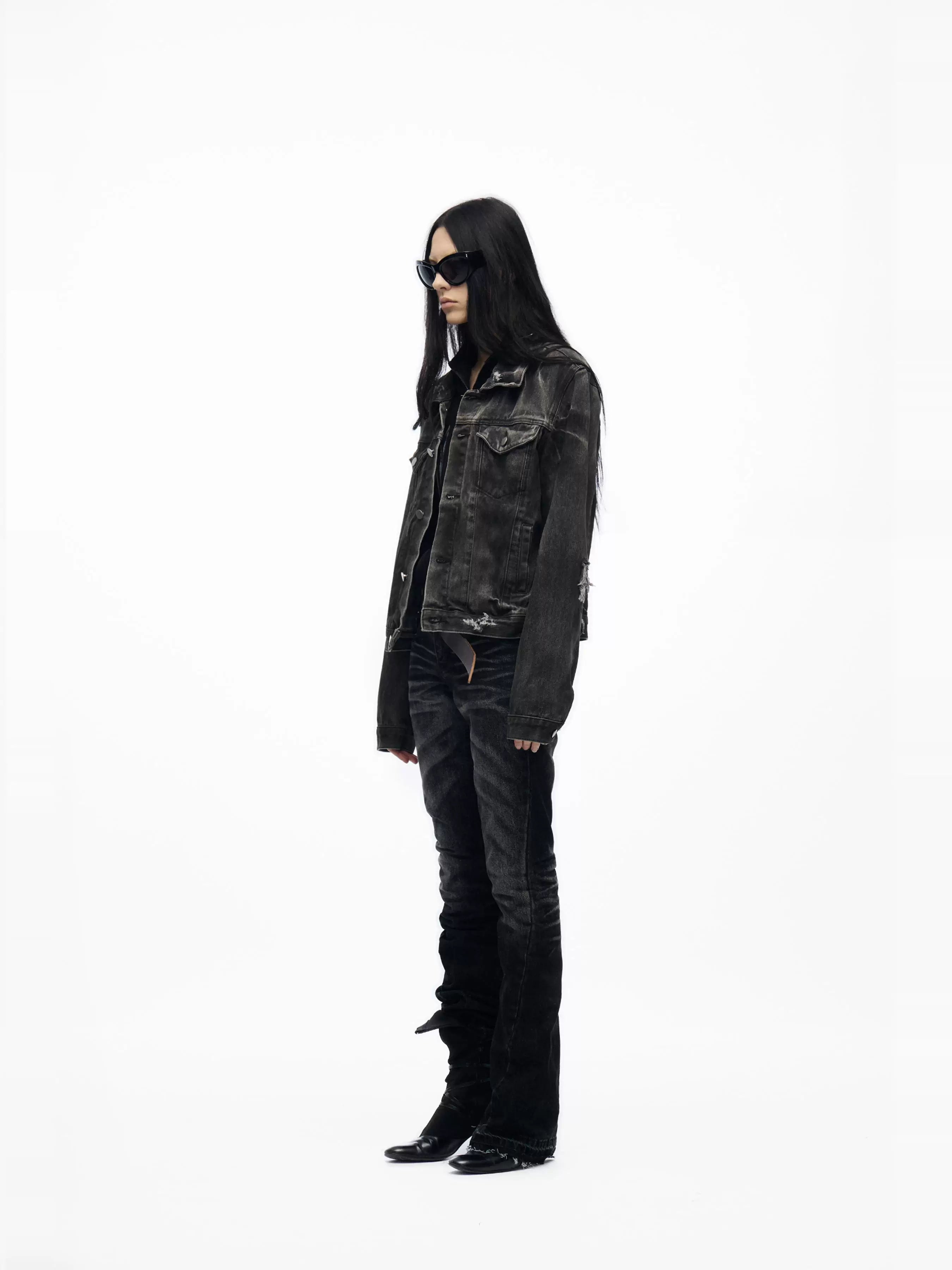Ash Fade Raw‑Hem Flare Jeans
