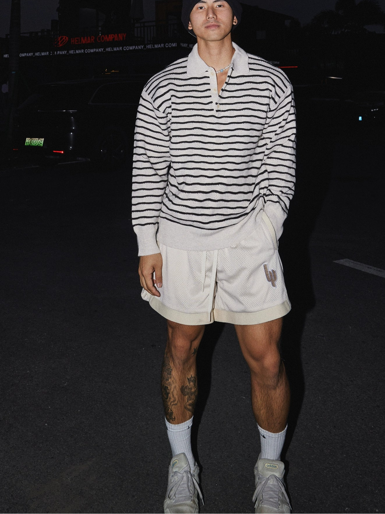 Monochrome Wave Knit Rugby Shirt