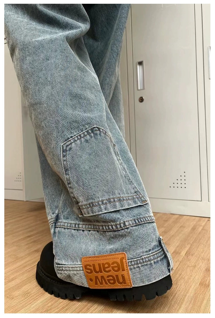Wide-Leg Black Denim Jeans with Back Patch Pocket