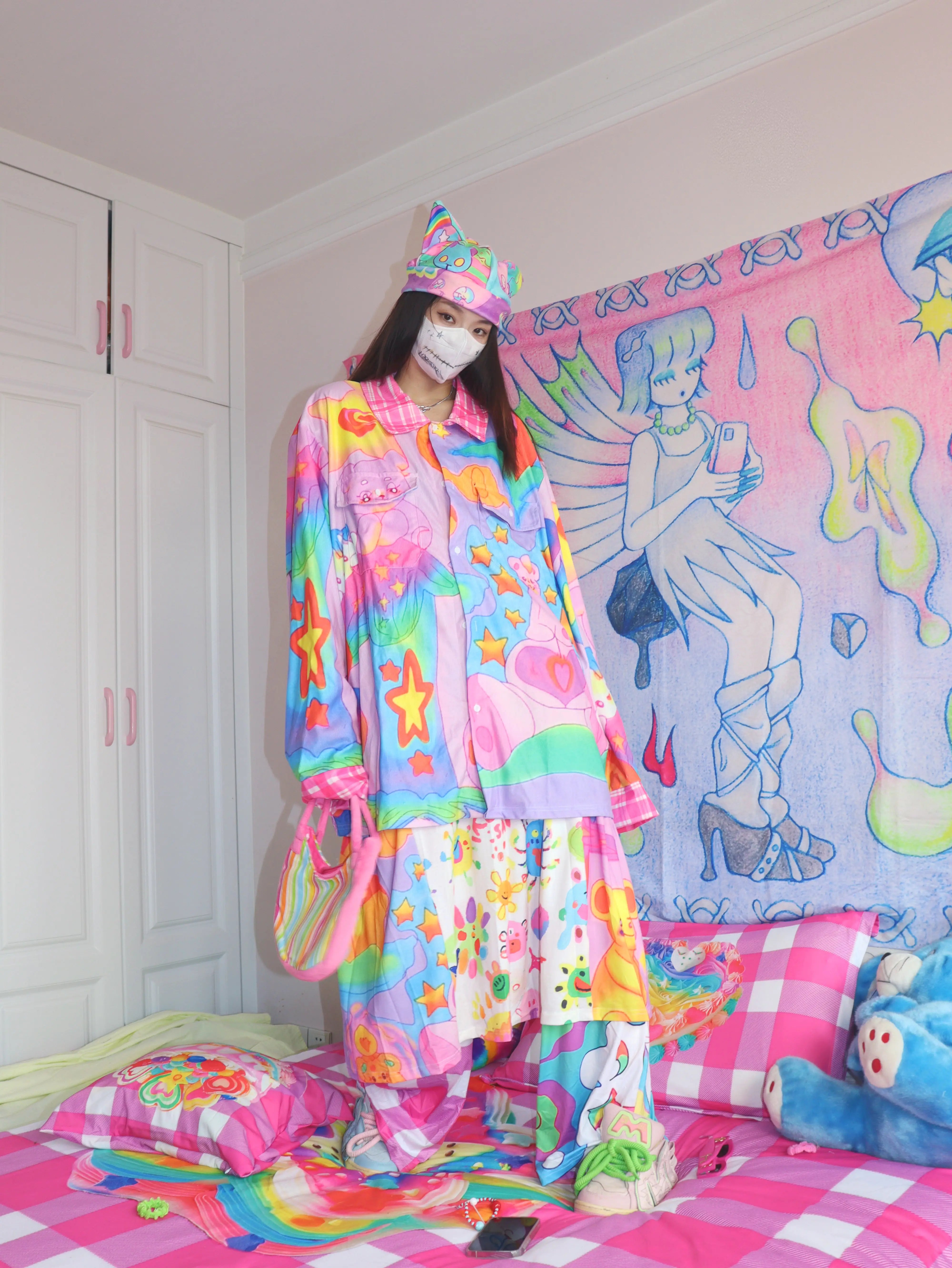 Pastel Rainbow Star Print Streetwear Shirt