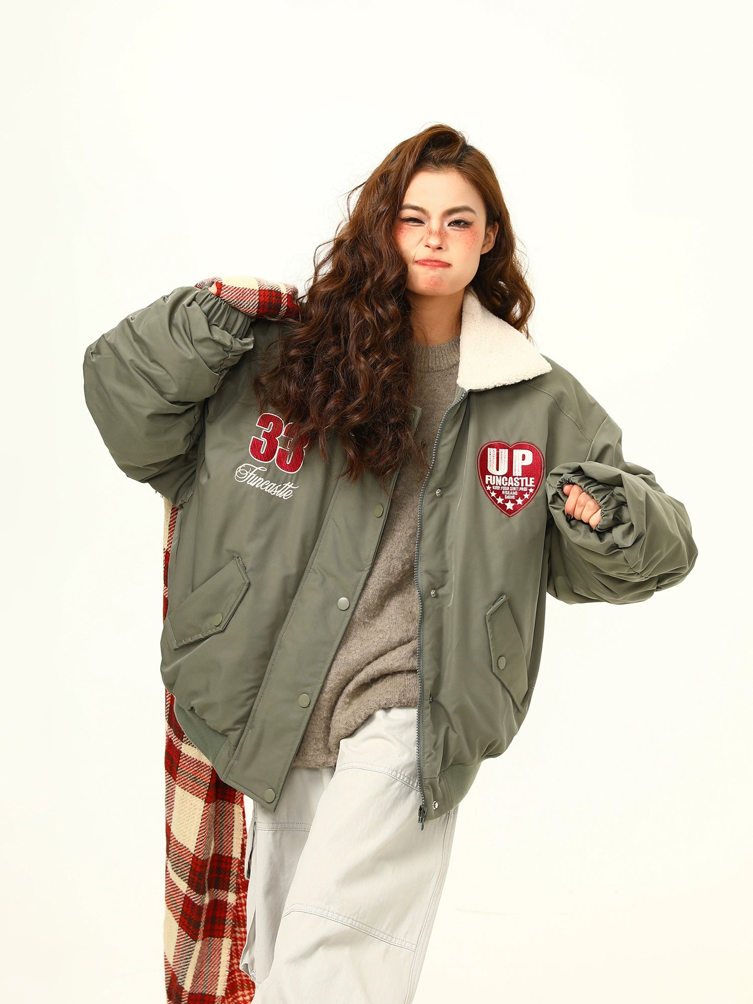 Varsity Patch Oversized High Neck Bomber Jacket