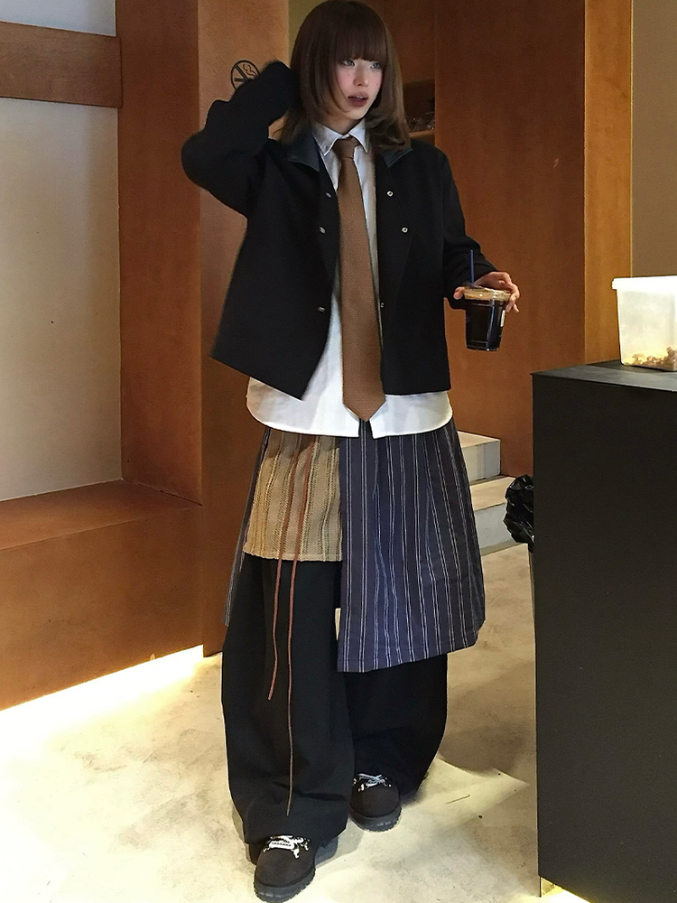 Striped Layered Apron Balloon Pants