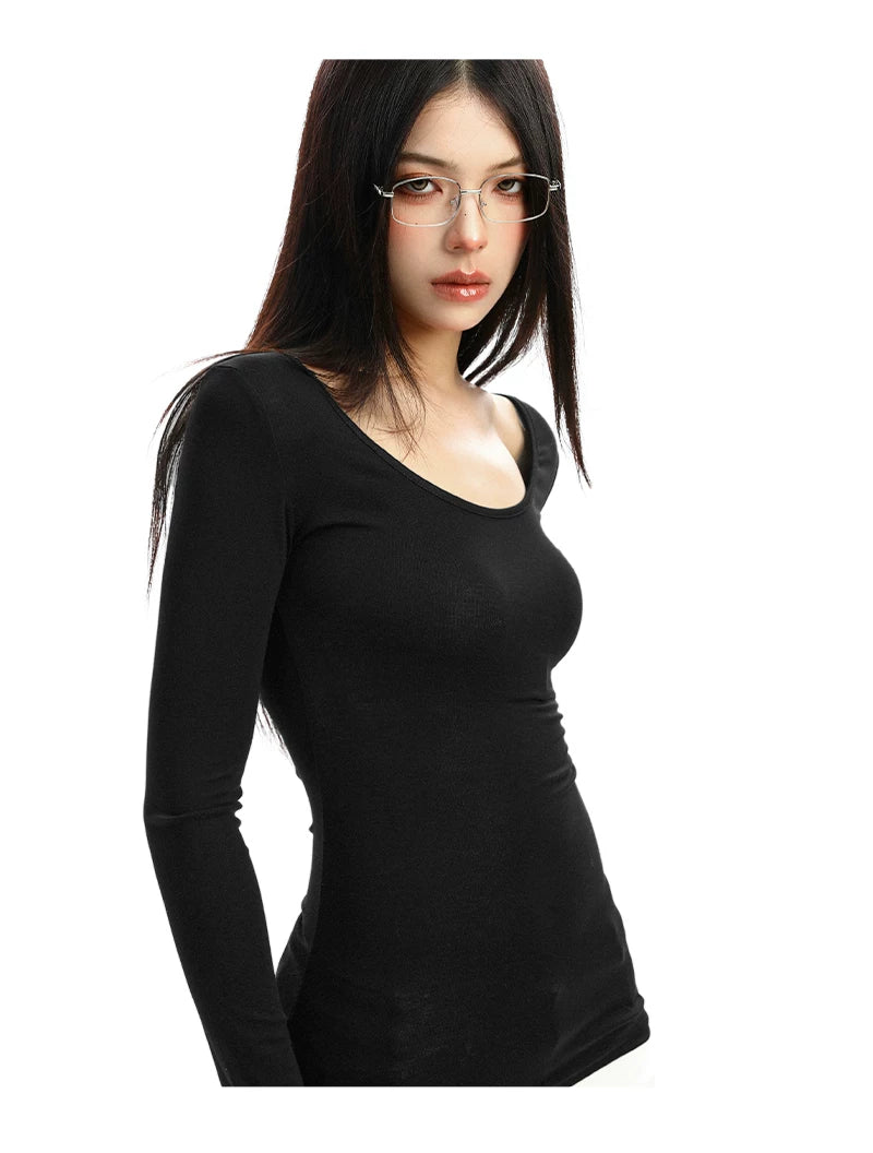 Lace Veil Scoop Neck Long Sleeve Top