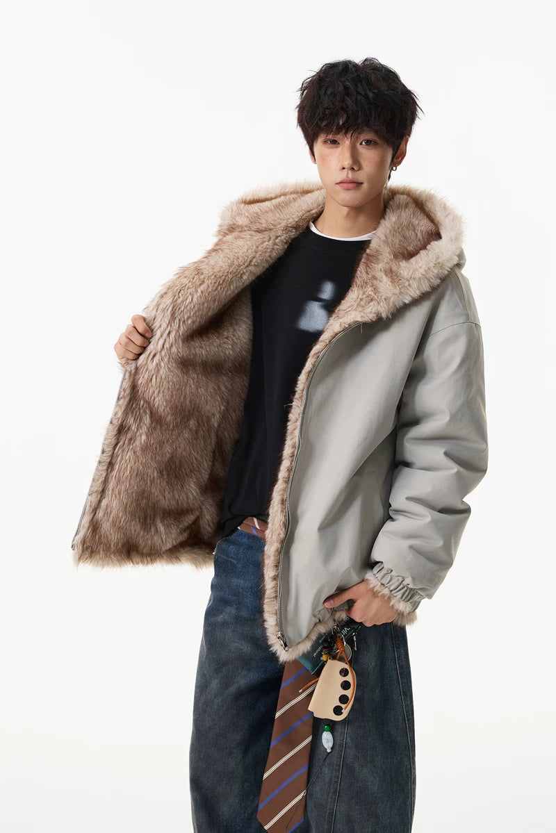 Glacier Haze Faux-Fur Hoodie Coat
