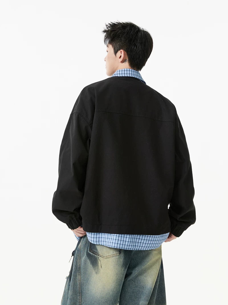 Grid-Collar Layered Coach Jacket