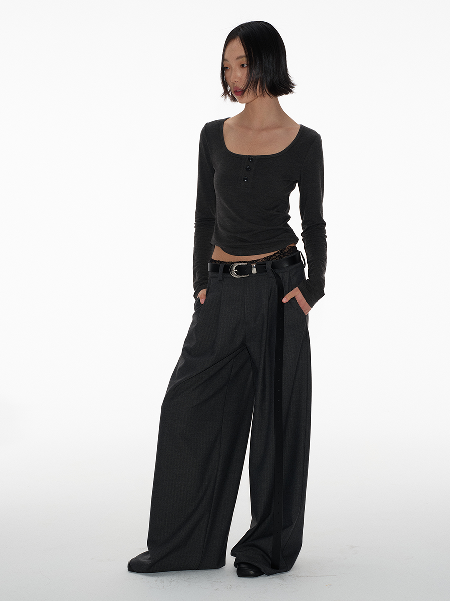Belted Strap Tailored Wide-Leg Dress Trousers