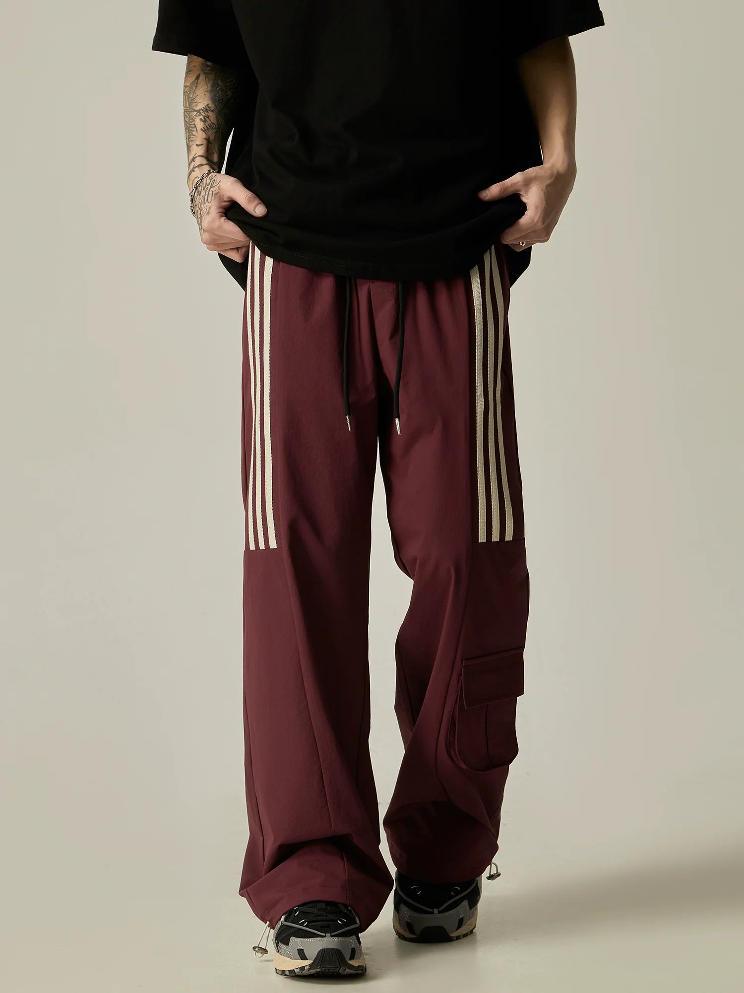 Wide-Leg Triple Stripe Cargo Track Pants