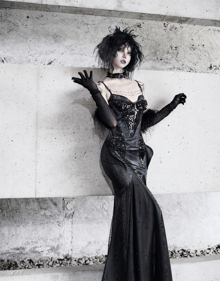 Black Corset Gothic Mermaid Dress