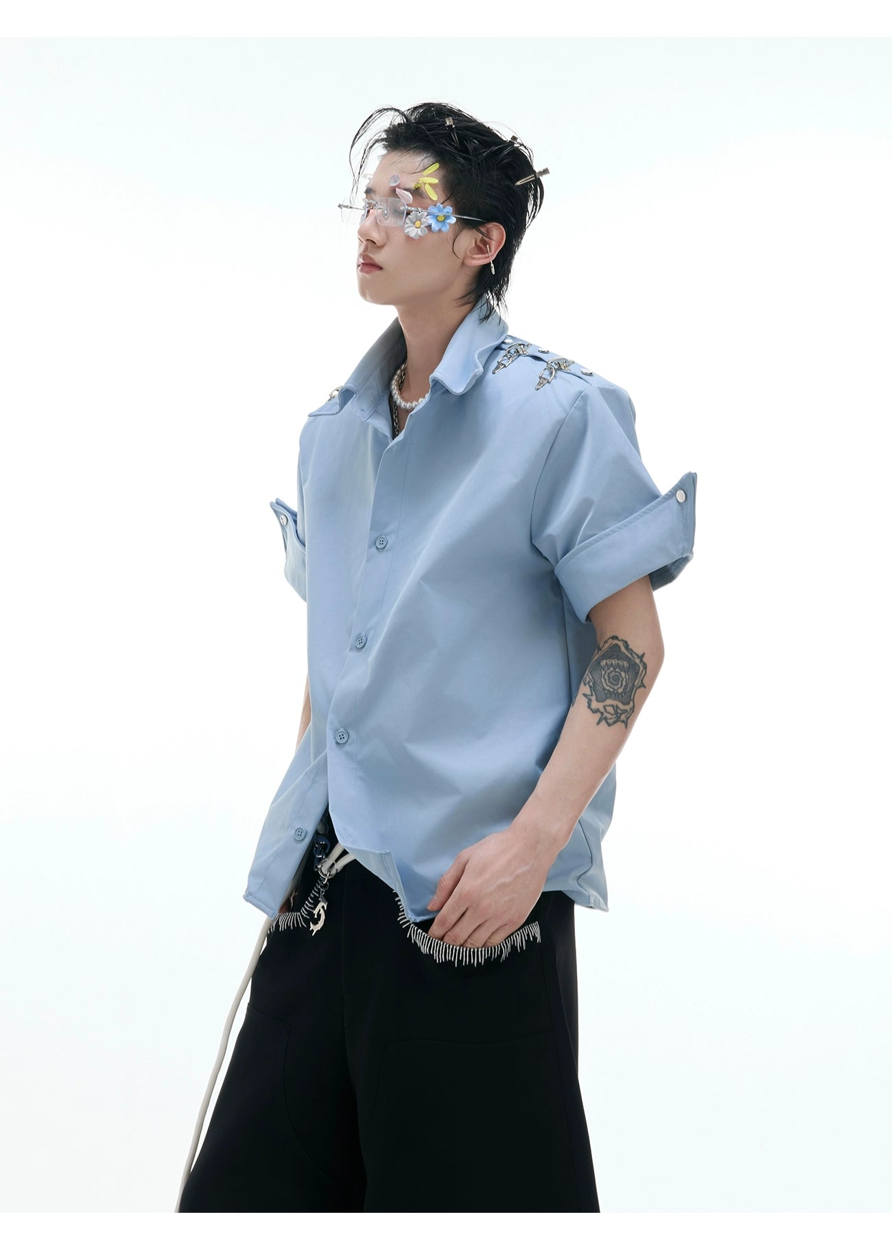 White Short Sleeve Button-Up Shirt