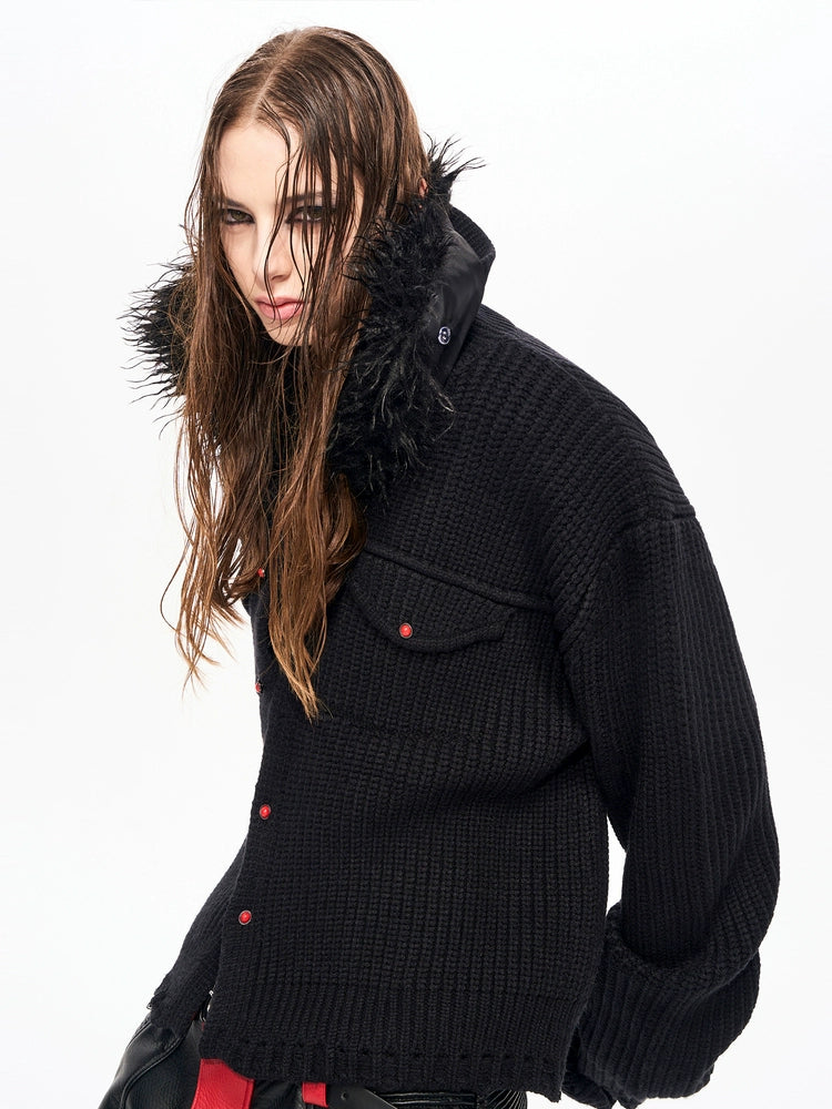 Frosted Collar Knit Sherpa Cardigan