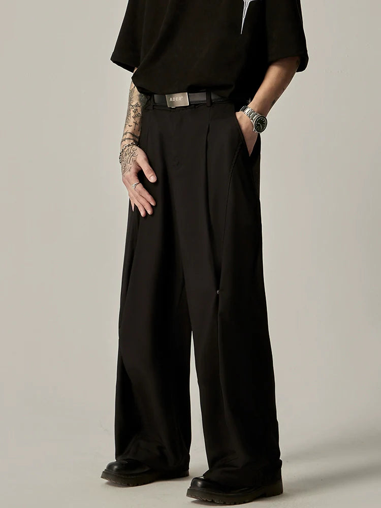 Relaxed Fit Wide-Leg Trouser with Metal Accents