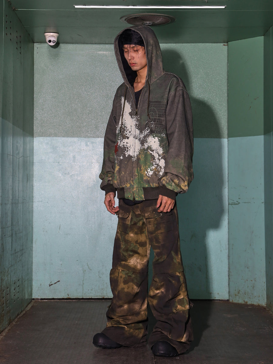 Urban Camo Splatter Hooded Bomber Jacket