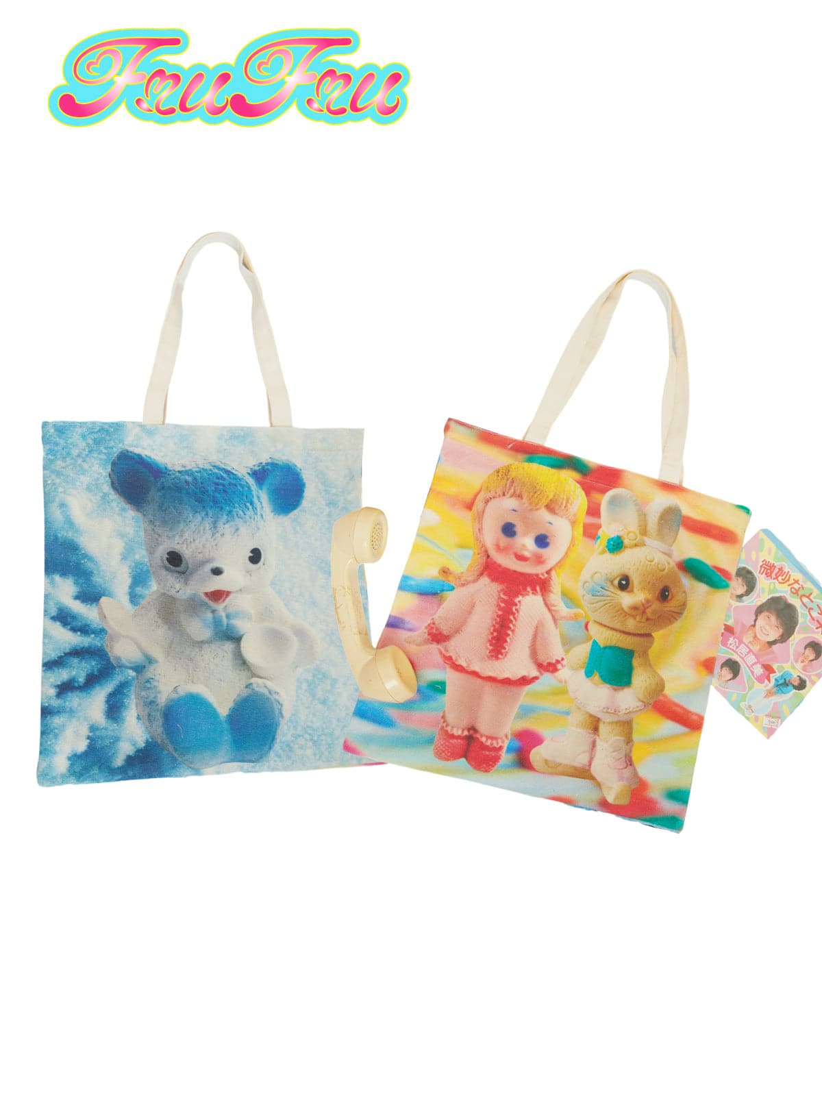 Cute Double-Sided Cartoon Print Vintage Toy Canvas Tote Bag - chiclara