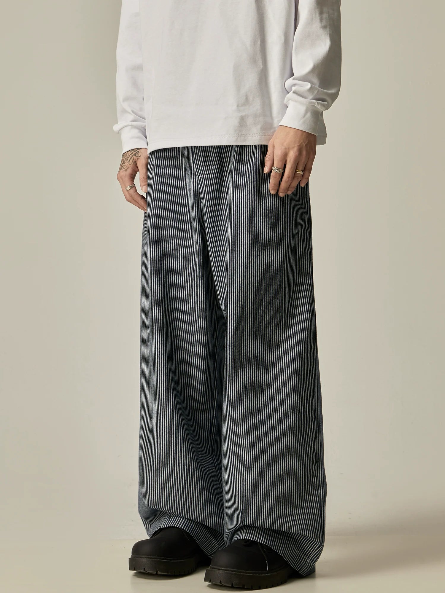 Pinstripe Wide Leg Baggy Trousers