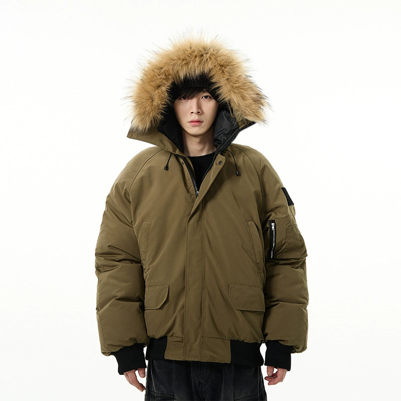 Full Zip Front Fur Hooded Puffer Jacket
