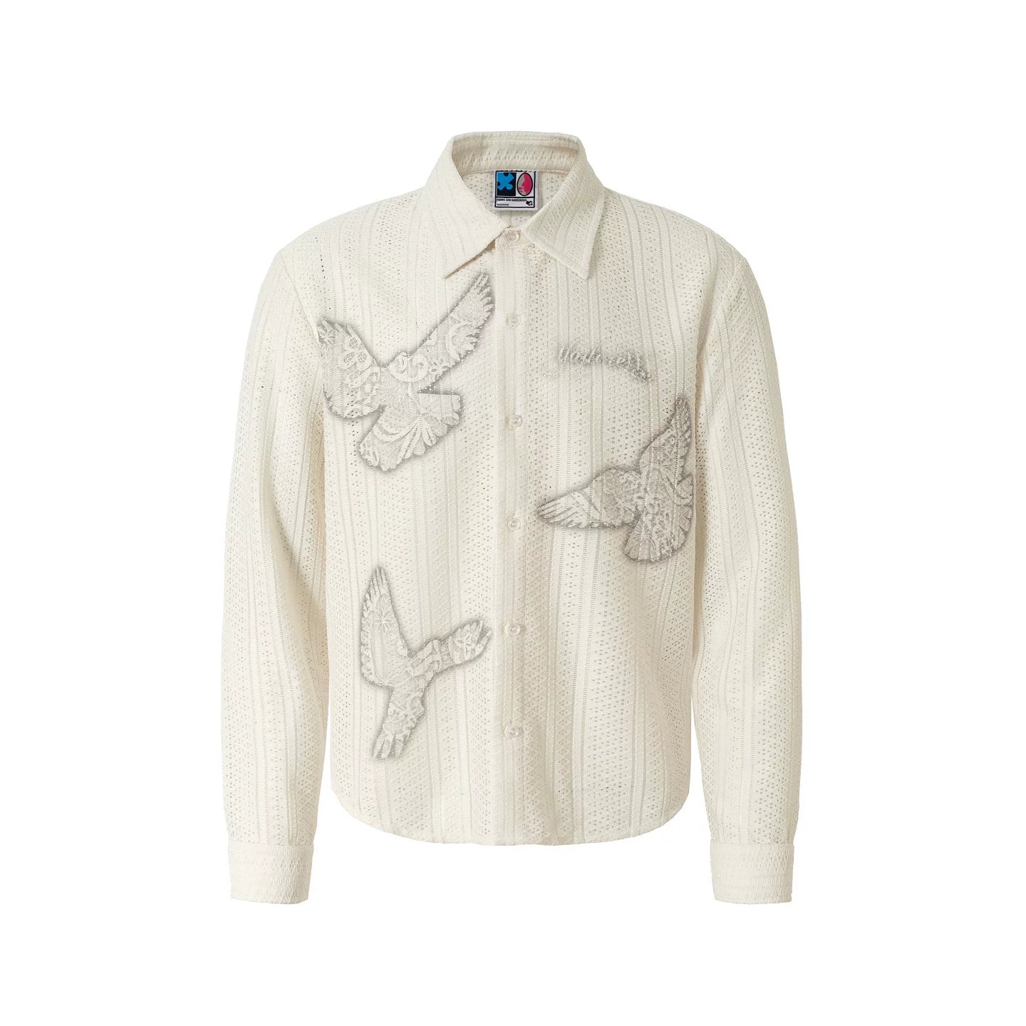 Ivory Embroidered Bird Lace Long Sleeve Shirt